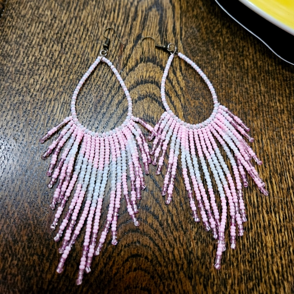 Pink Fringe Earrings